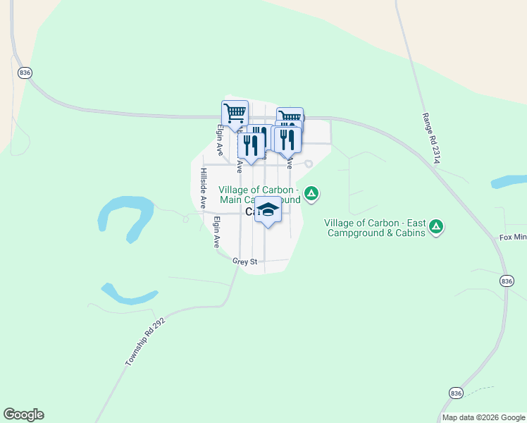 map of restaurants, bars, coffee shops, grocery stores, and more near in Carbon