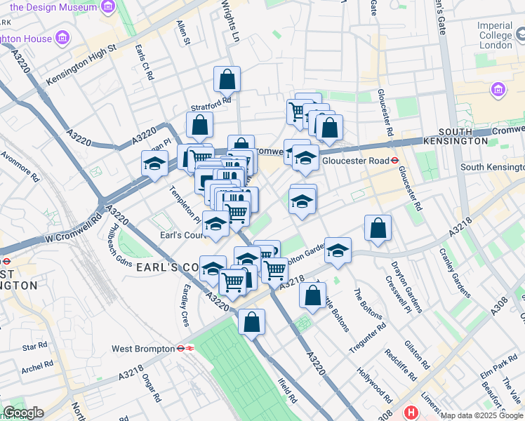 map of restaurants, bars, coffee shops, grocery stores, and more near 16 Barkston Gardens in Greater London