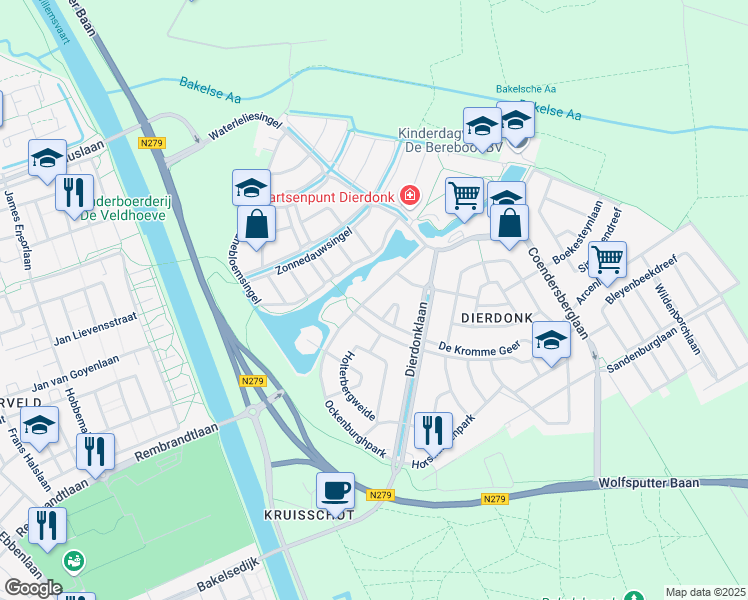 map of restaurants, bars, coffee shops, grocery stores, and more near 72 Ockenburghpark in Helmond