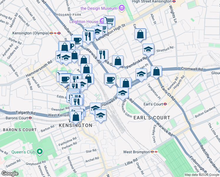 map of restaurants, bars, coffee shops, grocery stores, and more near in Greater London