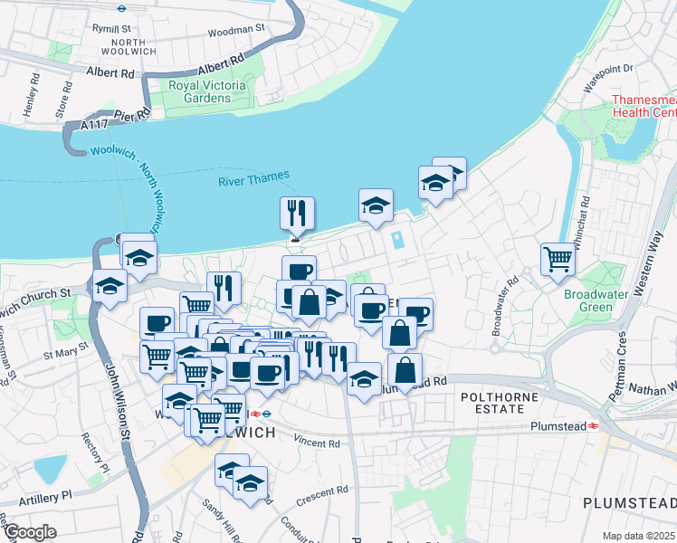 map of restaurants, bars, coffee shops, grocery stores, and more near in Greater London