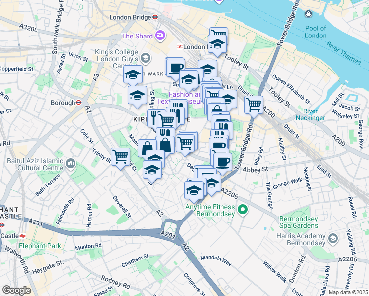 map of restaurants, bars, coffee shops, grocery stores, and more near in Greater London