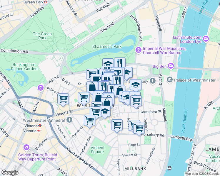 map of restaurants, bars, coffee shops, grocery stores, and more near in Greater London