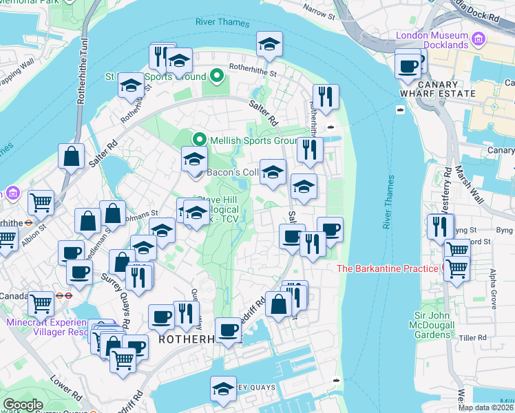map of restaurants, bars, coffee shops, grocery stores, and more near in Greater London