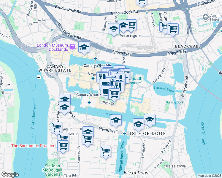 map of restaurants, bars, coffee shops, grocery stores, and more near in Greater London