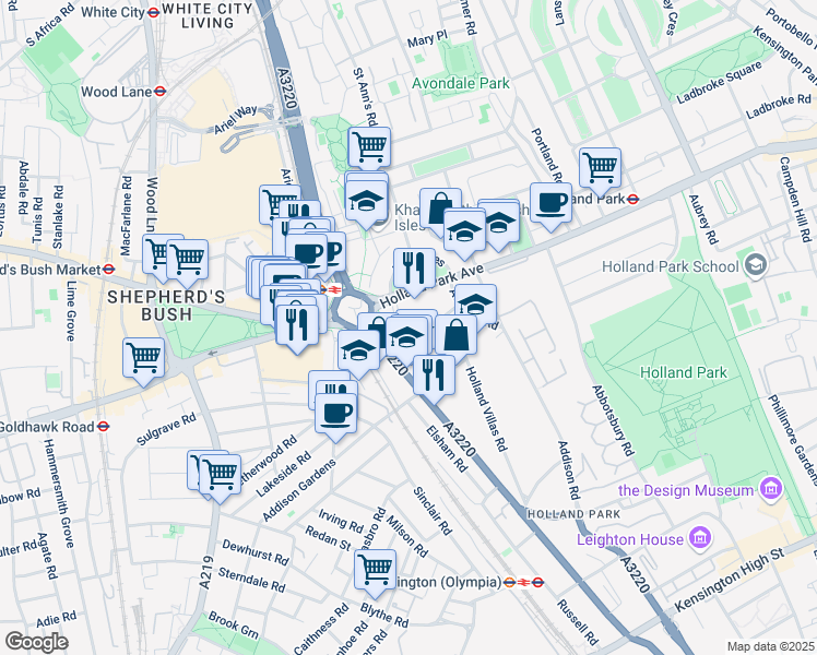 map of restaurants, bars, coffee shops, grocery stores, and more near 4 Lorne Gardens in Greater London