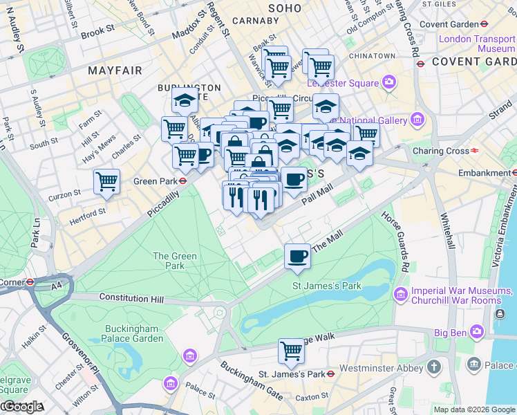 map of restaurants, bars, coffee shops, grocery stores, and more near 71-75 Shelton Street in Greater London