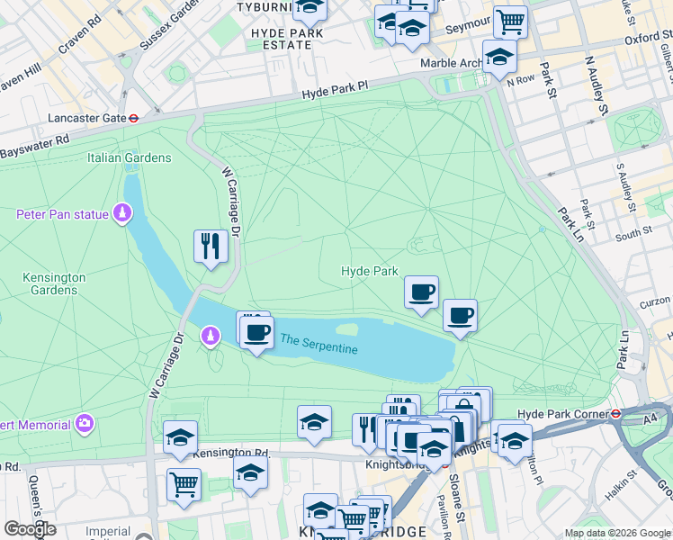 map of restaurants, bars, coffee shops, grocery stores, and more near in Greater London