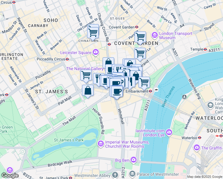 map of restaurants, bars, coffee shops, grocery stores, and more near in London