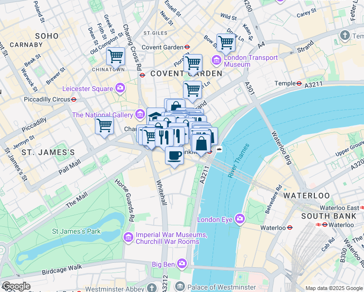 map of restaurants, bars, coffee shops, grocery stores, and more near in Greater London