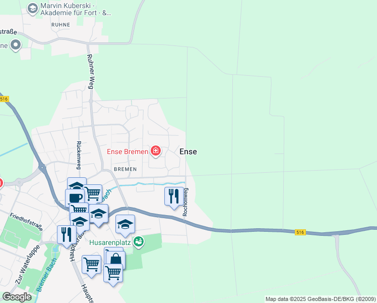 map of restaurants, bars, coffee shops, grocery stores, and more near in Ense