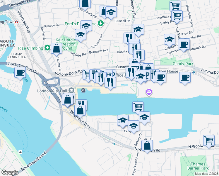 map of restaurants, bars, coffee shops, grocery stores, and more near in Greater London