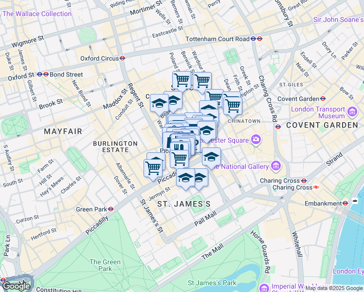 map of restaurants, bars, coffee shops, grocery stores, and more near in Greater London