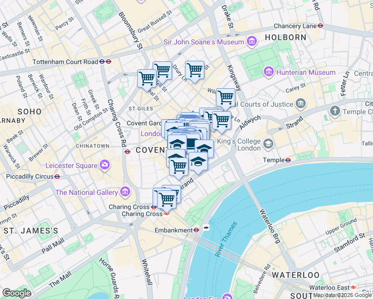 map of restaurants, bars, coffee shops, grocery stores, and more near 21 The Market in Greater London