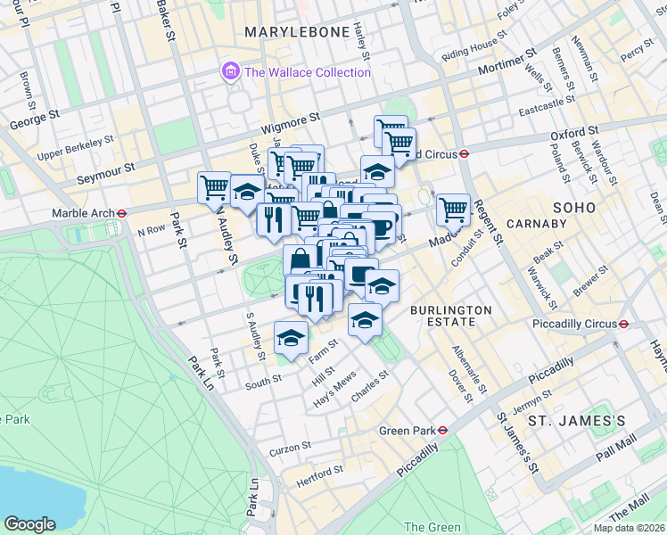 map of restaurants, bars, coffee shops, grocery stores, and more near in Greater London