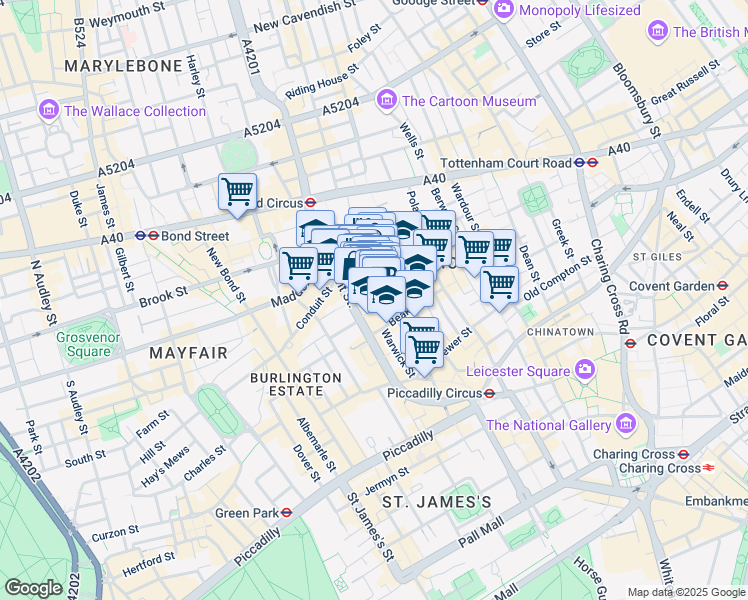 map of restaurants, bars, coffee shops, grocery stores, and more near  in Greater London