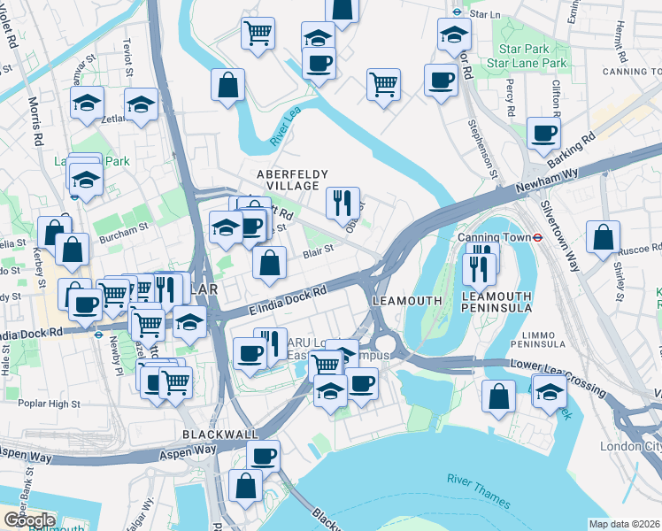 map of restaurants, bars, coffee shops, grocery stores, and more near 21 New Village Avenue in Greater London