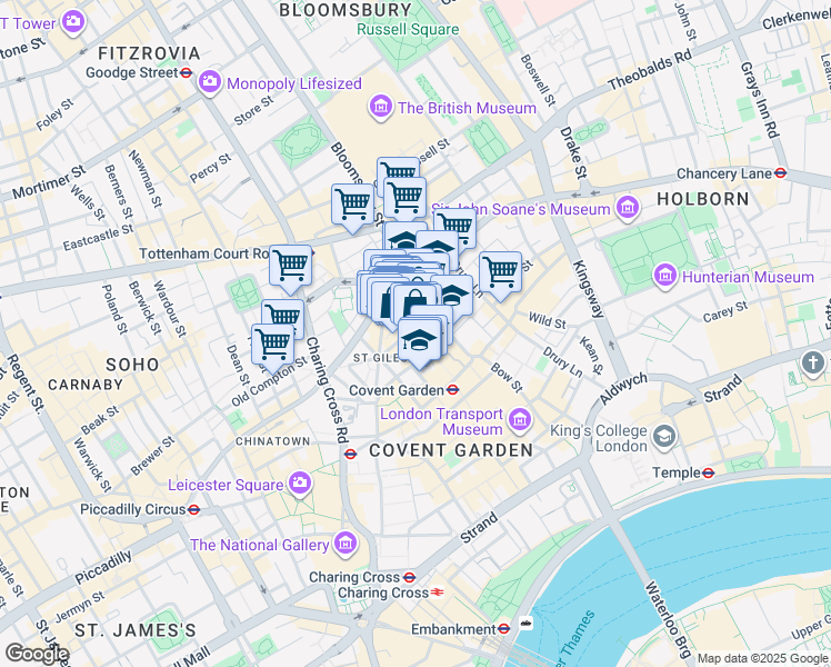 map of restaurants, bars, coffee shops, grocery stores, and more near 36 Shelton Street in Greater London