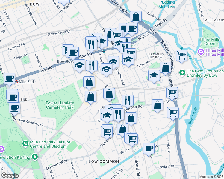 map of restaurants, bars, coffee shops, grocery stores, and more near in Greater London