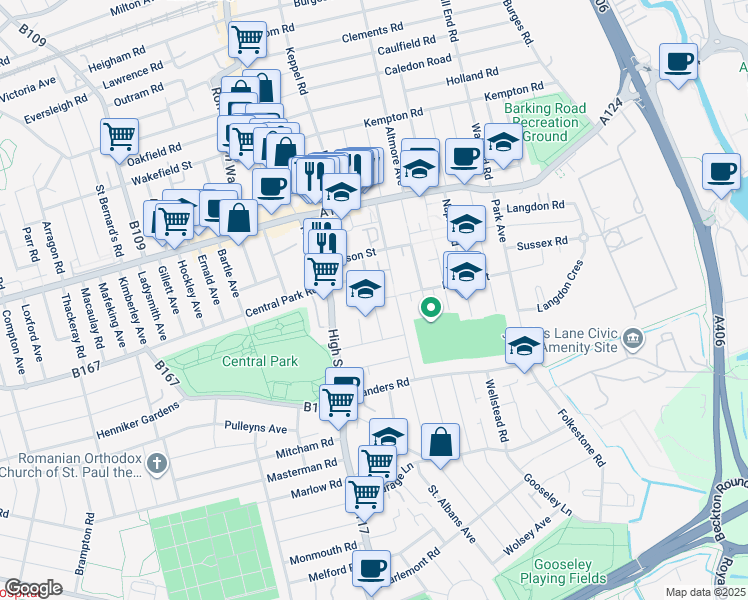 map of restaurants, bars, coffee shops, grocery stores, and more near 32 Market Street in Greater London
