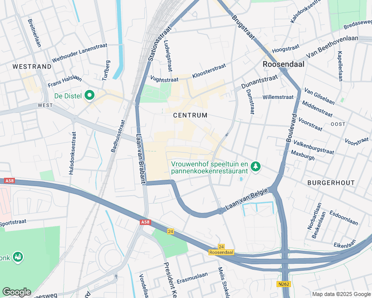 map of restaurants, bars, coffee shops, grocery stores, and more near 56 Nieuwe Markt in Roosendaal