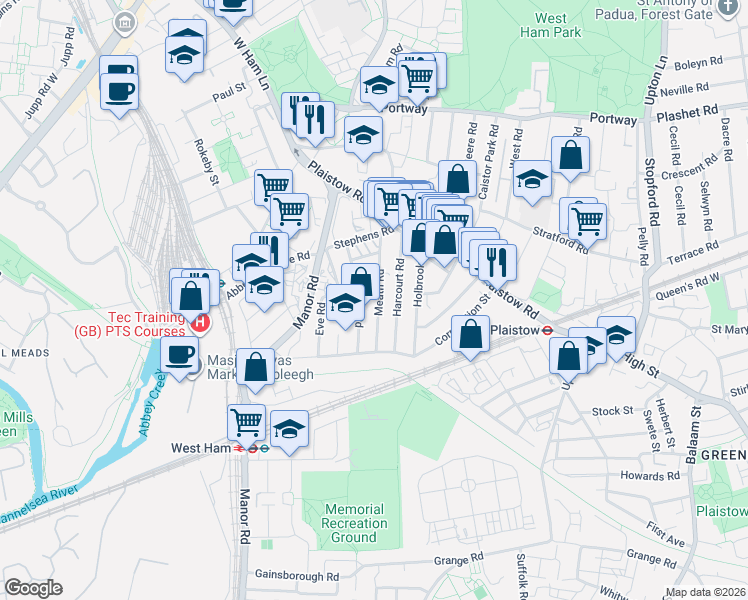 map of restaurants, bars, coffee shops, grocery stores, and more near in Greater London