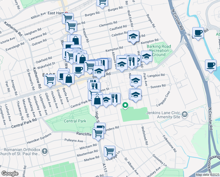 map of restaurants, bars, coffee shops, grocery stores, and more near Nelson Street in Greater London