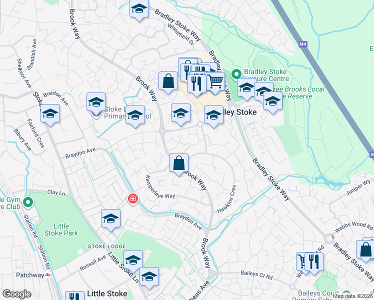 map of restaurants, bars, coffee shops, grocery stores, and more near 20 Stevens Walk in Bradley Stoke