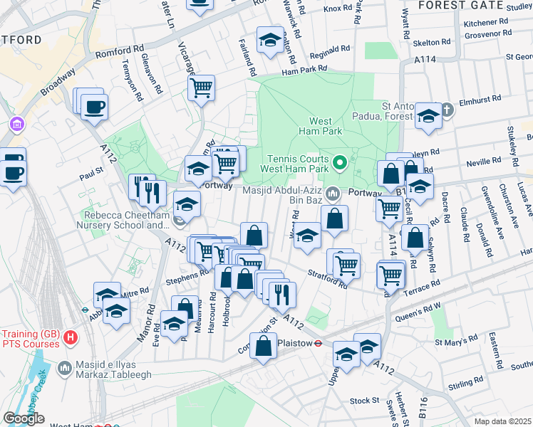 map of restaurants, bars, coffee shops, grocery stores, and more near in London