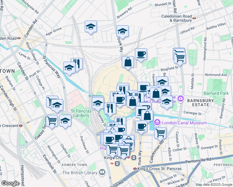map of restaurants, bars, coffee shops, grocery stores, and more near 11 Stable Street in Greater London