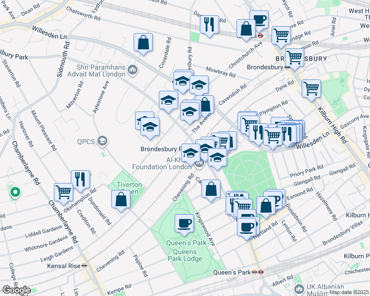 map of restaurants, bars, coffee shops, grocery stores, and more near in Greater London