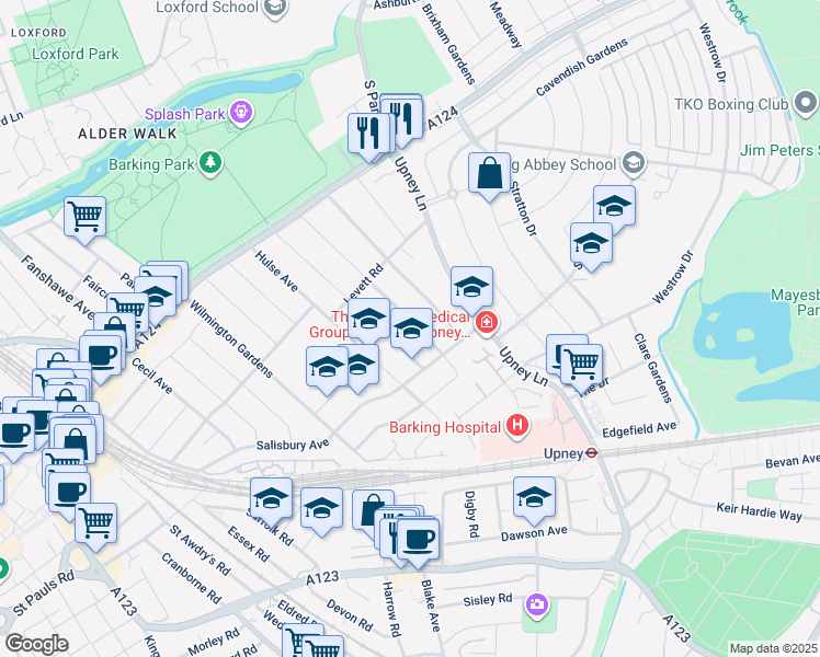 map of restaurants, bars, coffee shops, grocery stores, and more near 106 Shirley Gardens in Greater London