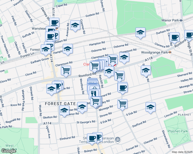 map of restaurants, bars, coffee shops, grocery stores, and more near in London