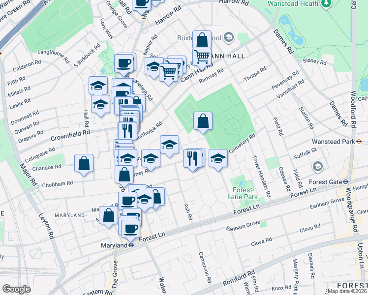 map of restaurants, bars, coffee shops, grocery stores, and more near in London