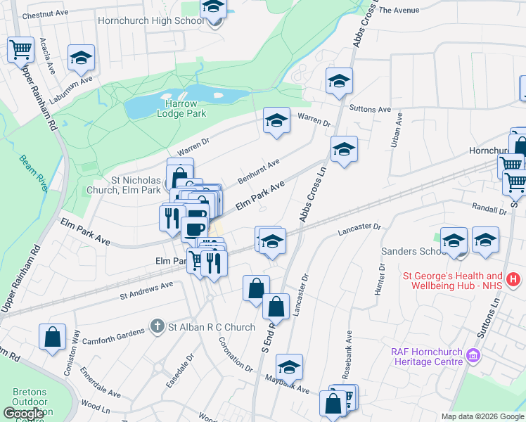 map of restaurants, bars, coffee shops, grocery stores, and more near Brian Close in Greater London