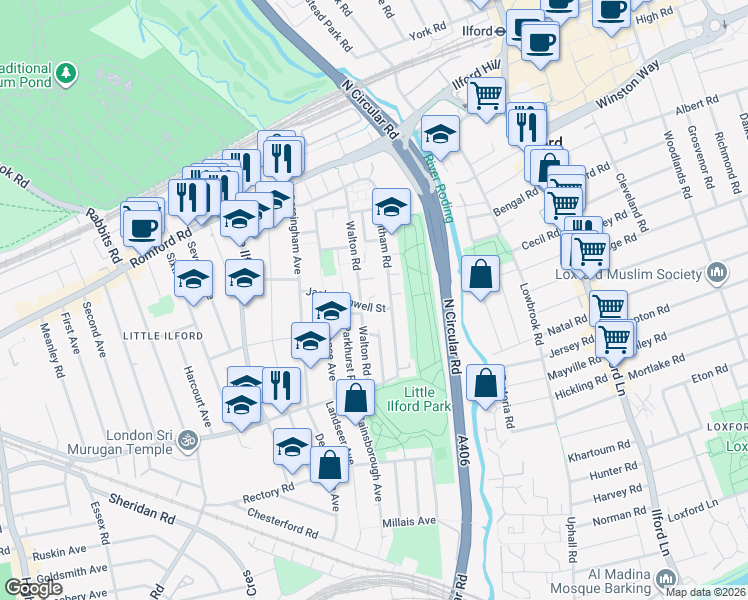 map of restaurants, bars, coffee shops, grocery stores, and more near in Greater London
