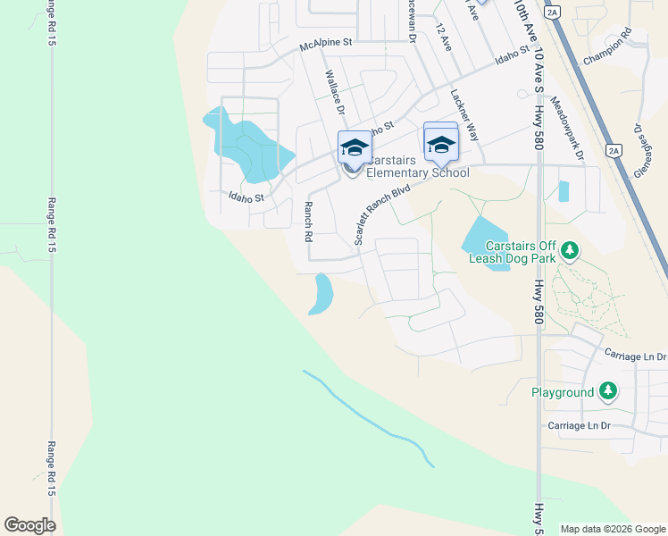 map of restaurants, bars, coffee shops, grocery stores, and more near 730 Ranch Crescent in Carstairs