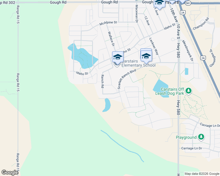 map of restaurants, bars, coffee shops, grocery stores, and more near 730 Ranch Crescent in Carstairs