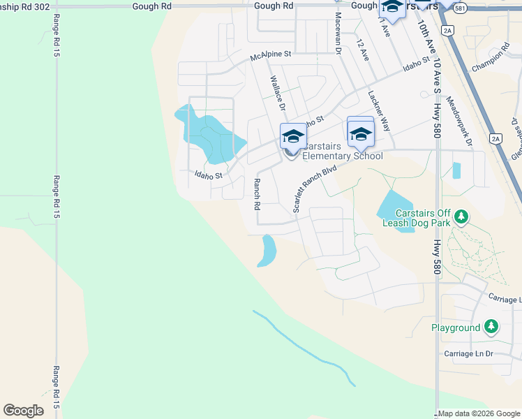 map of restaurants, bars, coffee shops, grocery stores, and more near 738 Ranch Crescent in Carstairs