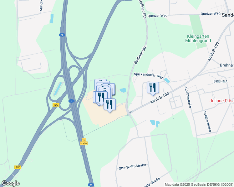 map of restaurants, bars, coffee shops, grocery stores, and more near 2 Thiemendorfer Mark in Sandersdorf-Brehna