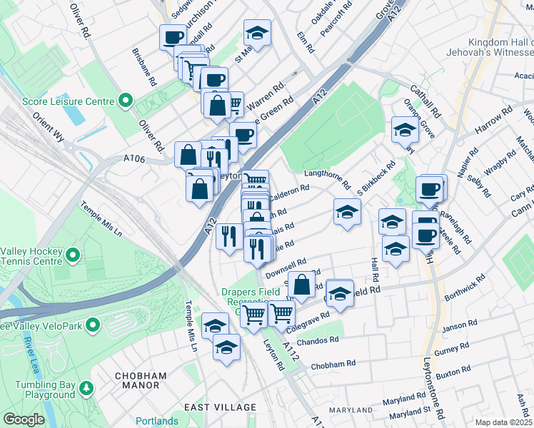 map of restaurants, bars, coffee shops, grocery stores, and more near 11 Frith Road in Greater London