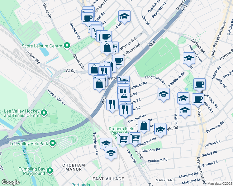 map of restaurants, bars, coffee shops, grocery stores, and more near in London
