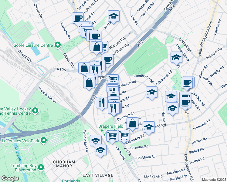 map of restaurants, bars, coffee shops, grocery stores, and more near 11 Frith Road in Greater London