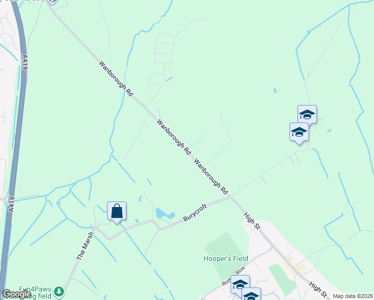 map of restaurants, bars, coffee shops, grocery stores, and more near 4 Gibbs Row in Wanborough