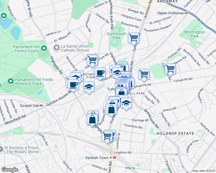 map of restaurants, bars, coffee shops, grocery stores, and more near in Greater London