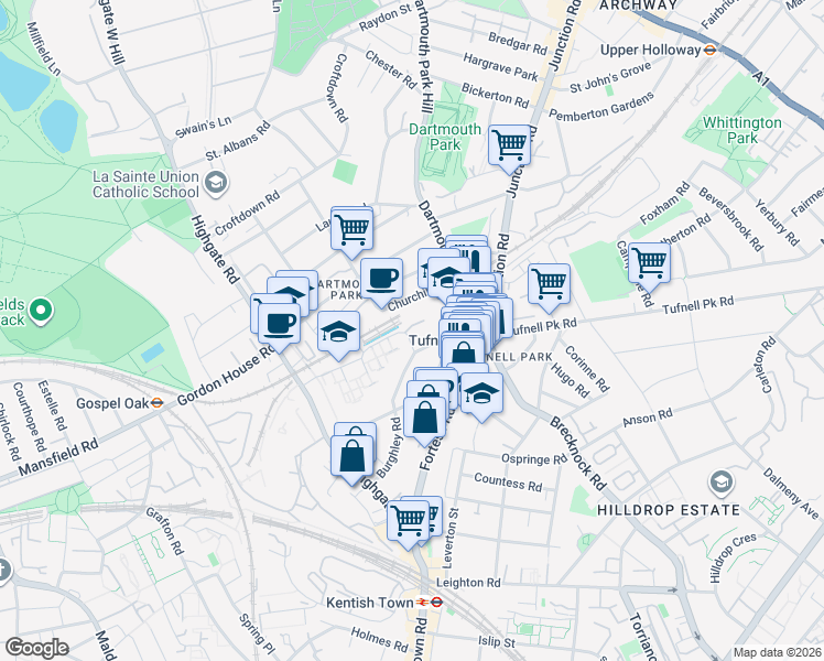 map of restaurants, bars, coffee shops, grocery stores, and more near in Greater London