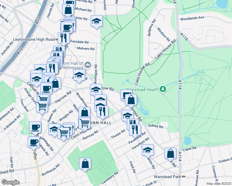 map of restaurants, bars, coffee shops, grocery stores, and more near 228 Harrow Road in Greater London