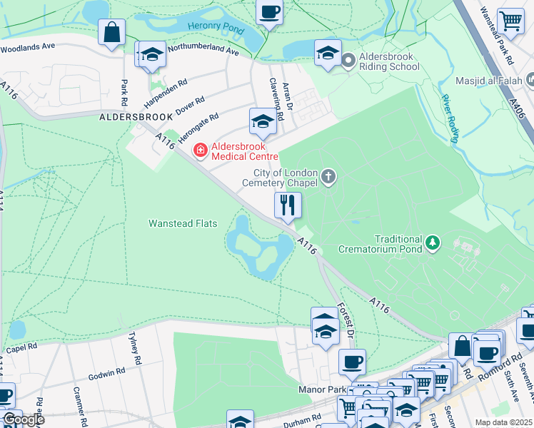 map of restaurants, bars, coffee shops, grocery stores, and more near in London
