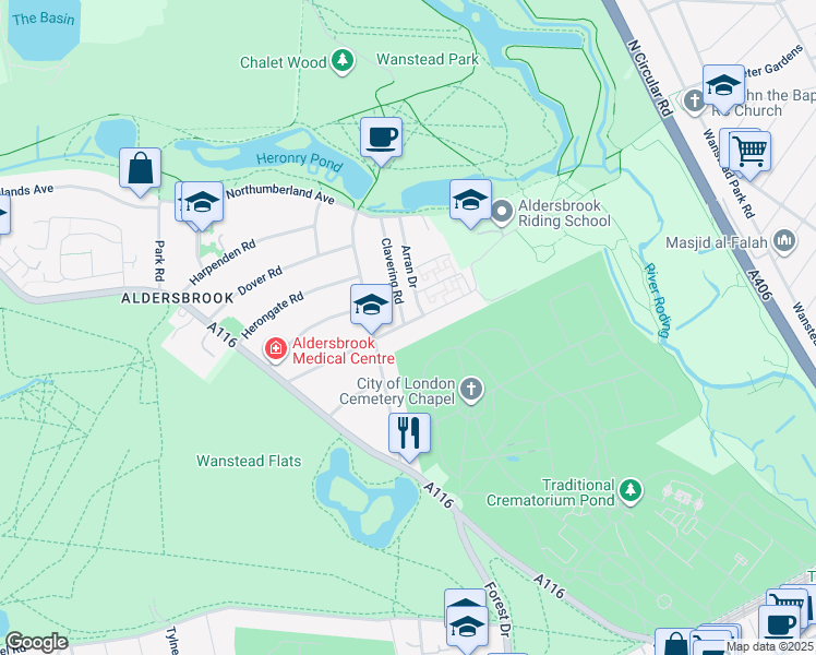 map of restaurants, bars, coffee shops, grocery stores, and more near in London