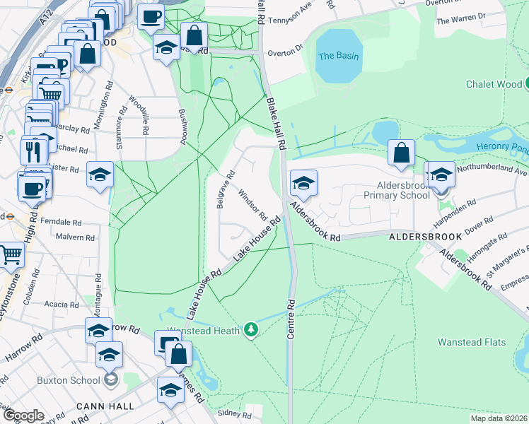 map of restaurants, bars, coffee shops, grocery stores, and more near 31 Blake Hall Crescent in Greater London